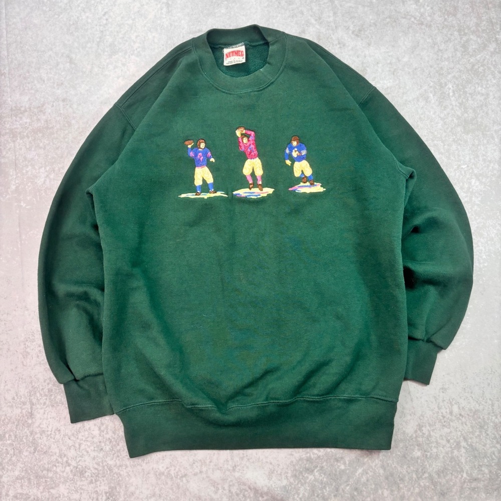 Vintage 90s Nutmeg Football Players Sweatshirt Men's Large Green USA Made
